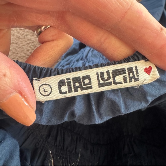 Ciao Lucia Gabriela Navy Smocked Midi Dress Cotton Poplin Sleeveless L $305 - Picture 5 of 10